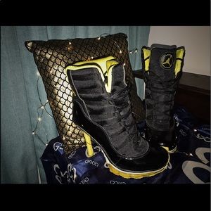 Nike yellow and black high heel Jordans